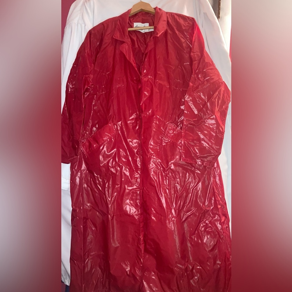 Aqua Sheen Rainwear by Exylin Red Women's Long Shiny Raincoat